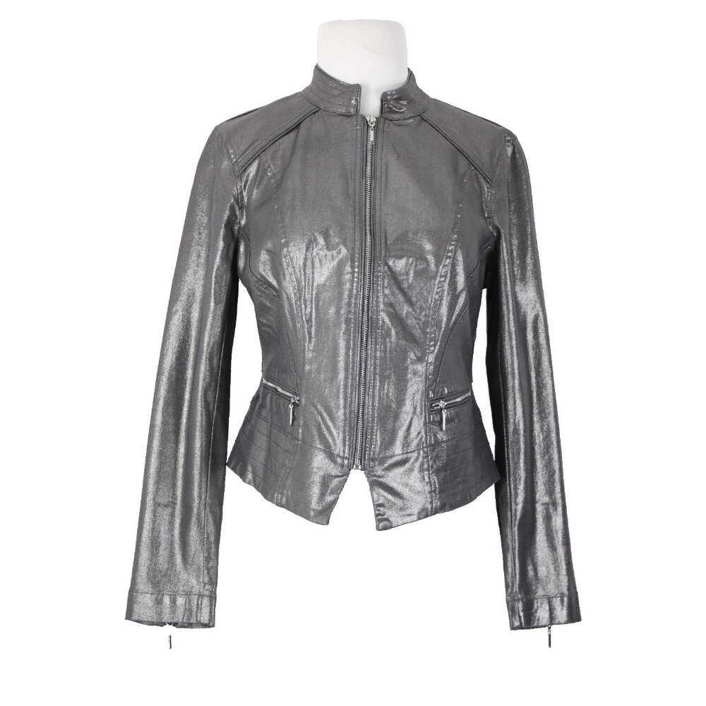 White House Black Market $160 Sz 10p Silver Zipper Cotton Polyester Jacket